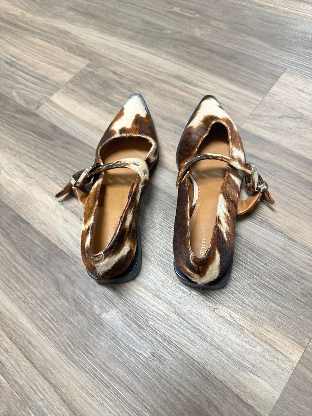 Maeve Anthropologie Cow Hide Pointed Moto Toe Mary Jane Flats - Picture 3 of 6